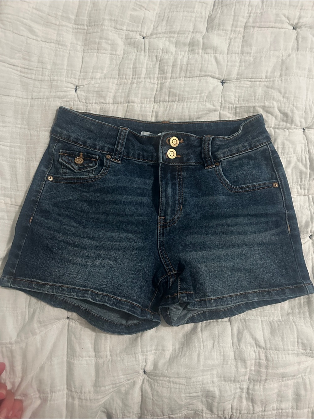 Celebrity Pink Dark Wash Double-Button Denim Shorts